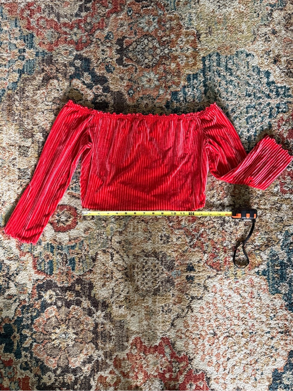 Leith Red Off-the-Shoulder Velour Crop Top